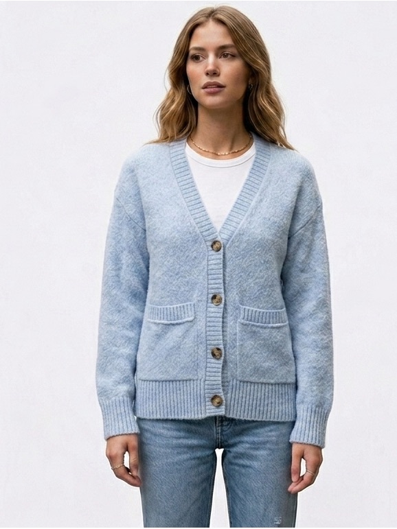 Abercrombie & Fitch Light Blue V-Neck Button Front Cardigan